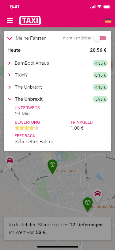 Verlauf abgeschlossener Fahrten in der App