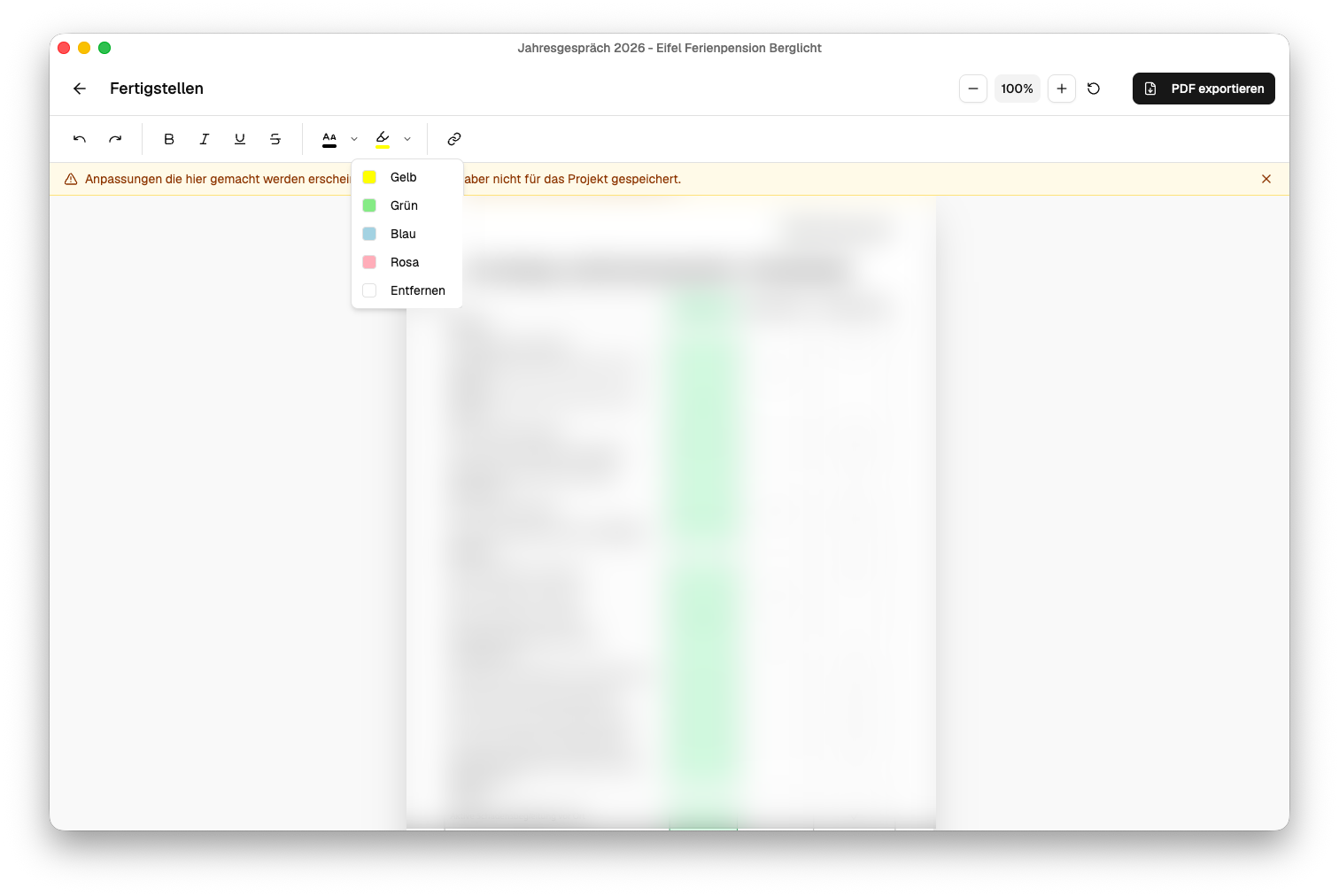 Feinschliff-Editor mit Textauszeichnungen