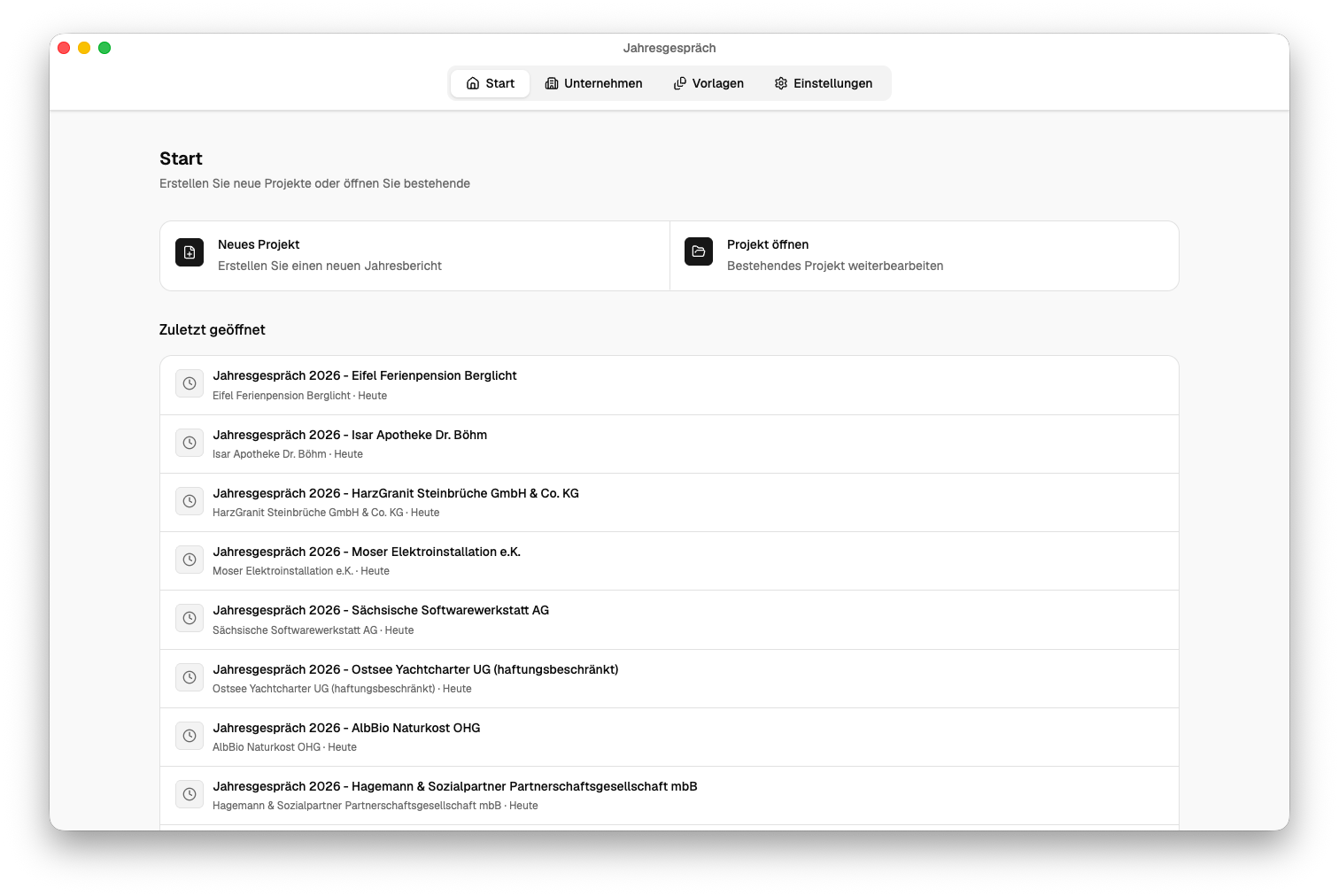 Start-Bildschirm der Jahresgespräche-App